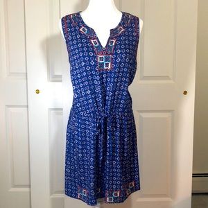 Lucky Brand Sleeveless Embroidered Ethnic Print Dress